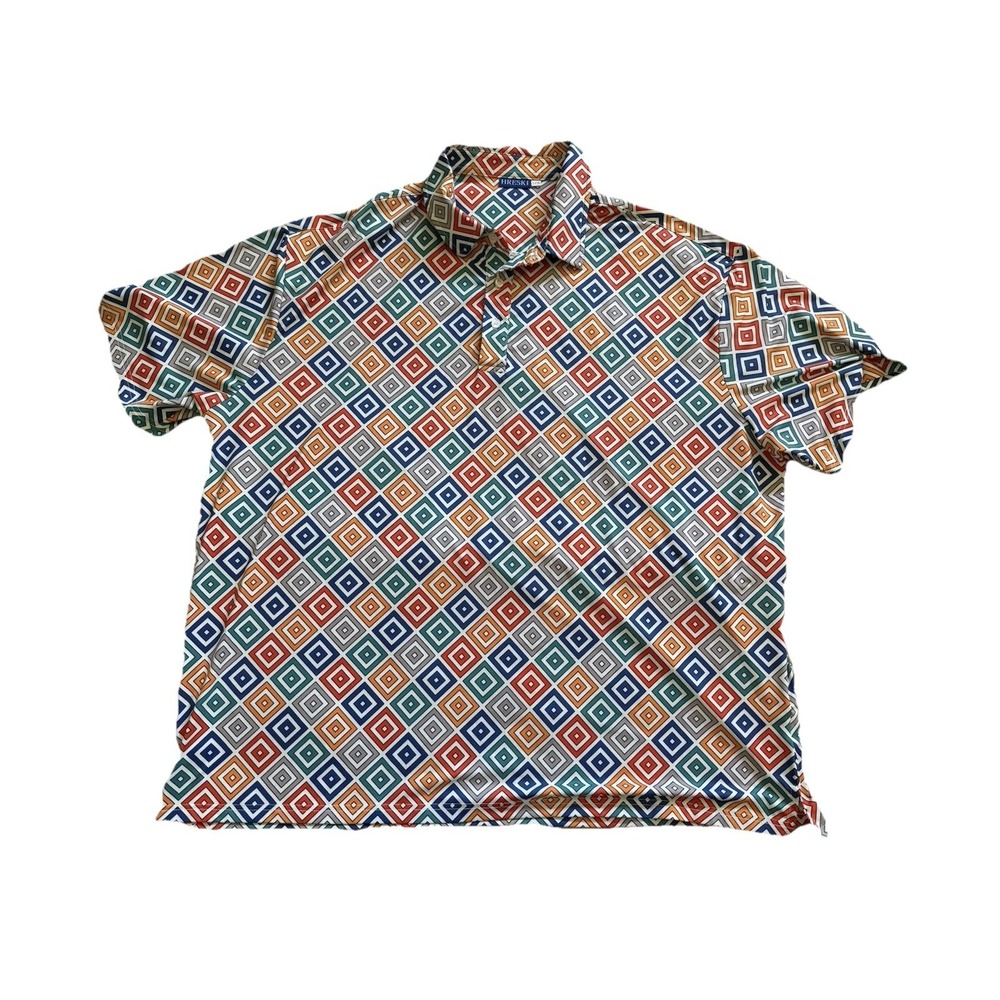Hreski Golf Shirt Yellow Grey Orange Teal Diagonal Square Size 3XL